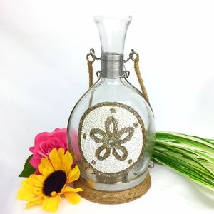 Pier 1 Beaded Glass Tea Light Glass Lantern Coastal Beach Candle Holder